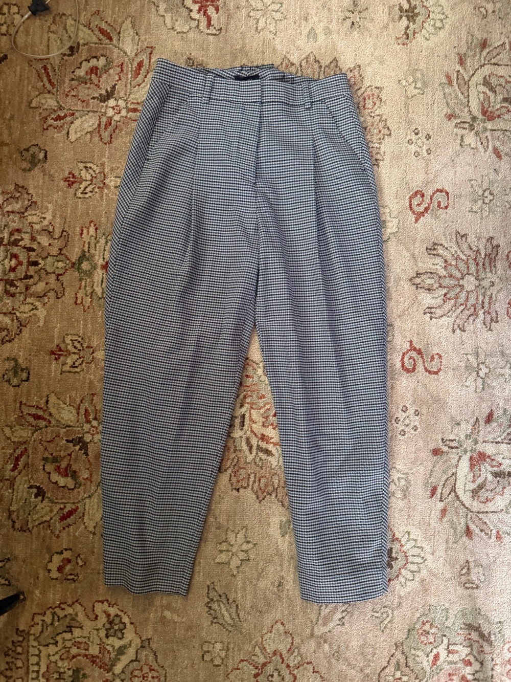 ME+EM Micro-Check Dress Trousers in Navy and White